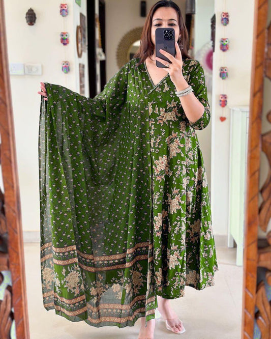 Libas Anarkali Kurta Set With Angrakha Style For Women( Green )