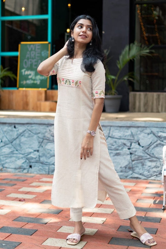 Libas Elegant Off-White Kurta Set With Floral Embroidery