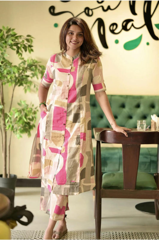 Libas Trendy Multicolor Abstract Print Cotton Co-Ord Set