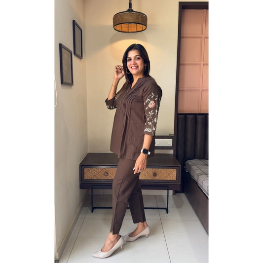 Libas Chic Coffee Brown Embroidered Co-Ord Set