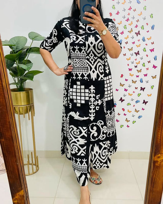 Libas Monochrome Magic: Black & White Tribal Print Co-Ord Set