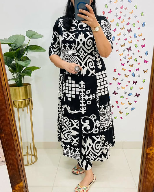 Libas Monochrome Magic: Black & White Tribal Print Co-Ord Set