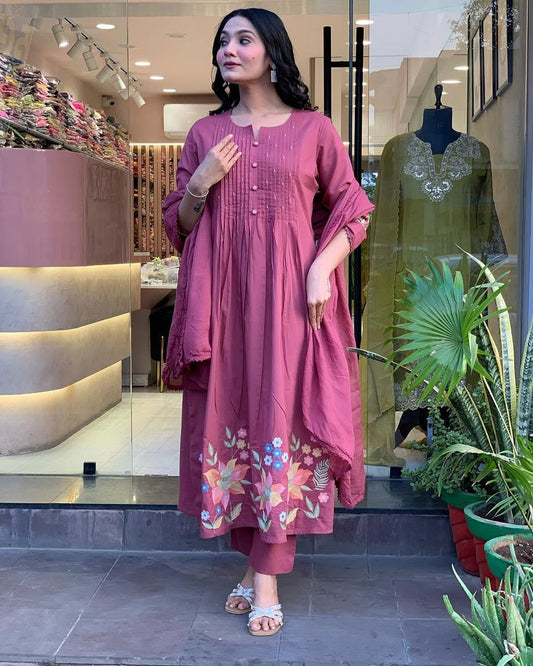 Libas Mauve Pink Embroidered Kurta Set