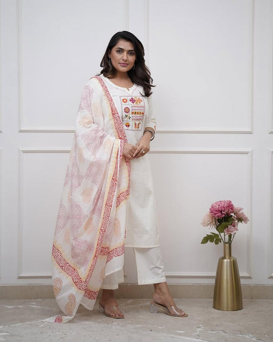 Libas Elegant Off-White Kurta Set with Printed Dupatta