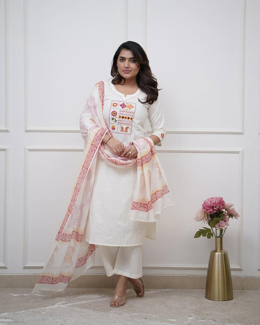Libas Elegant Off-White Kurta Set with Printed Dupatta