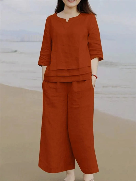 Libas Rust Orange Cotton Casual Co-Ord Set For Women