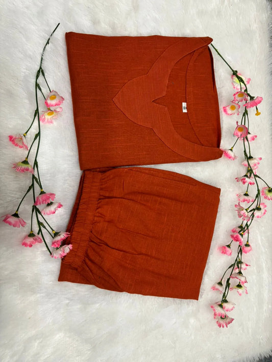 Libas Rust Orange Cotton Casual Co-Ord Set For Women